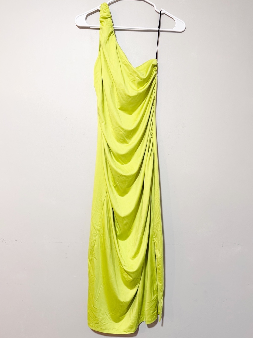 H&M one shoulder ruched midi dress line green size small new